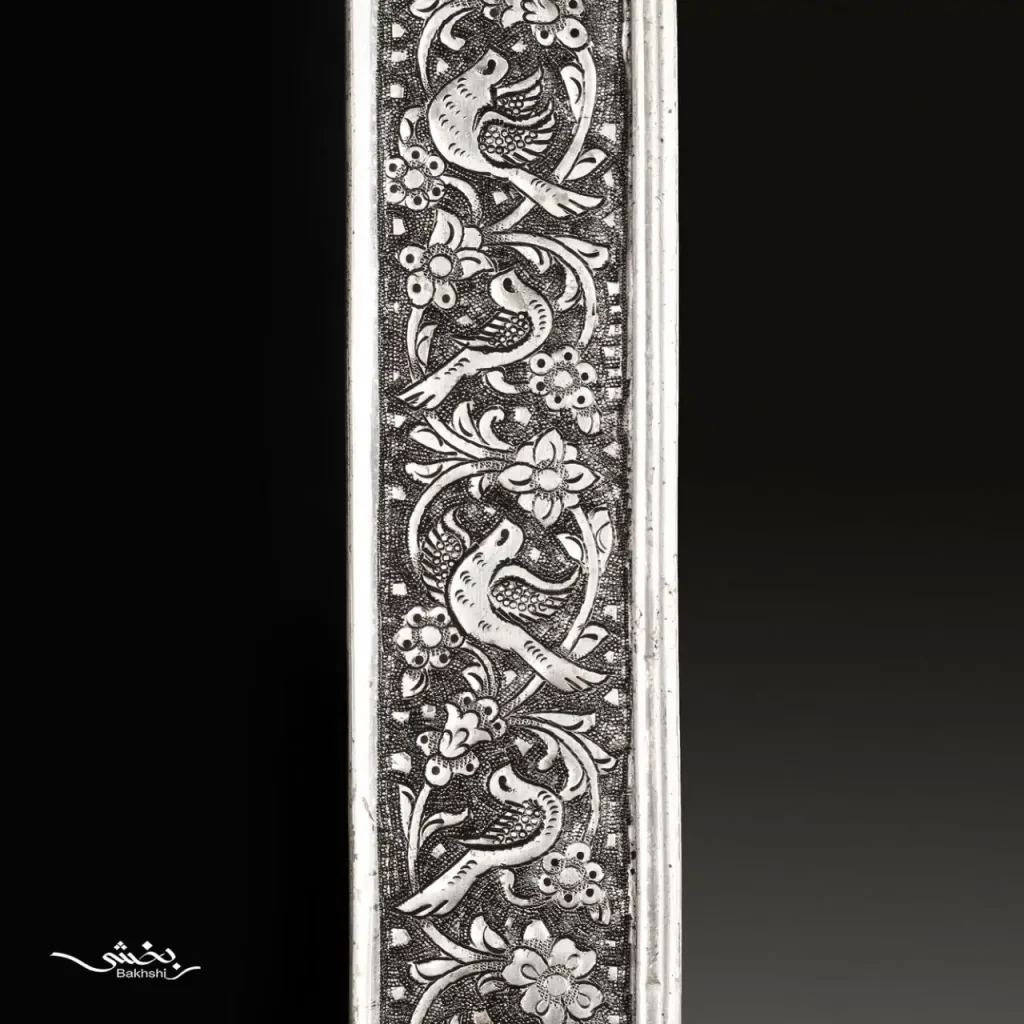 خرید و مشخصات آینه نقره مستطیل گل و مرغ
