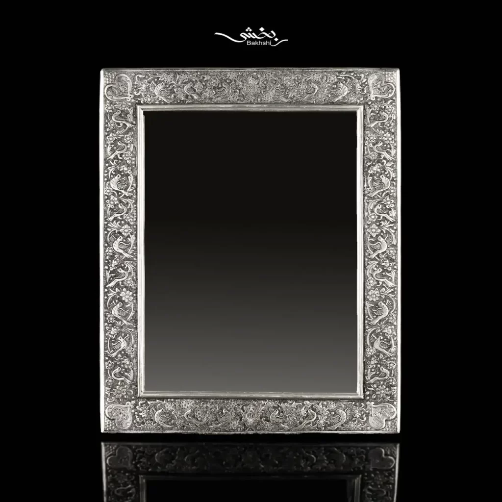 آینه نقره مستطیل گل و مرغ