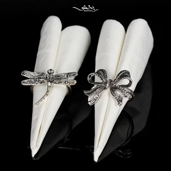 حلقه دستمال نقره پاپیون و سنجاقک