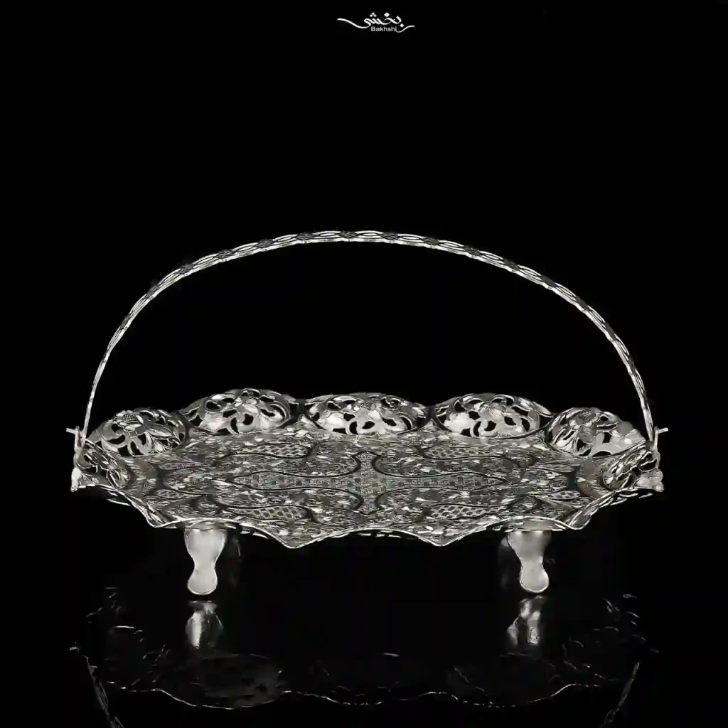 سبد نقره دسته دار بیضی قلم تبریز
