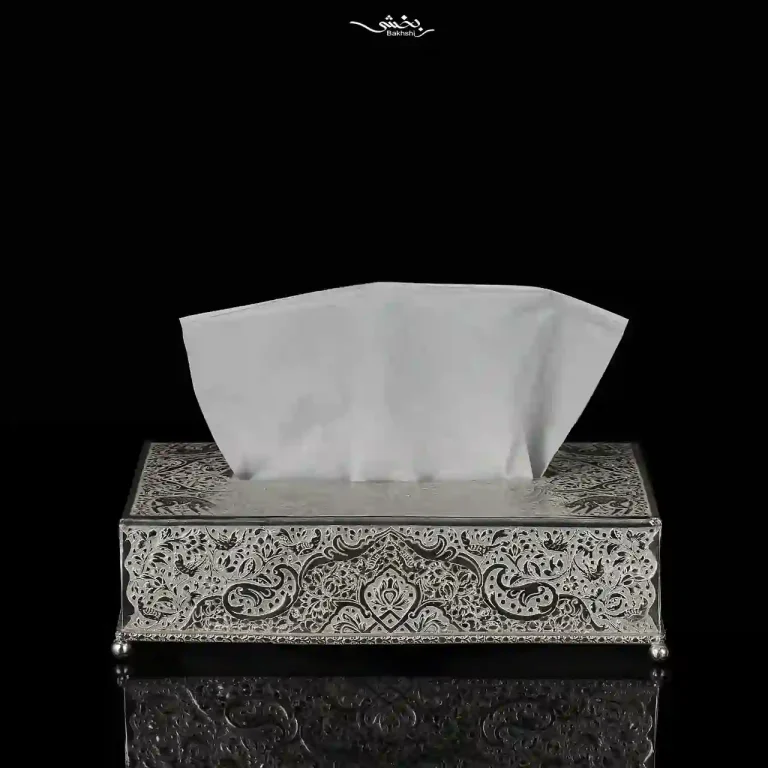 جعبه دستمال کاغذی نقره قلم گل و مرغ