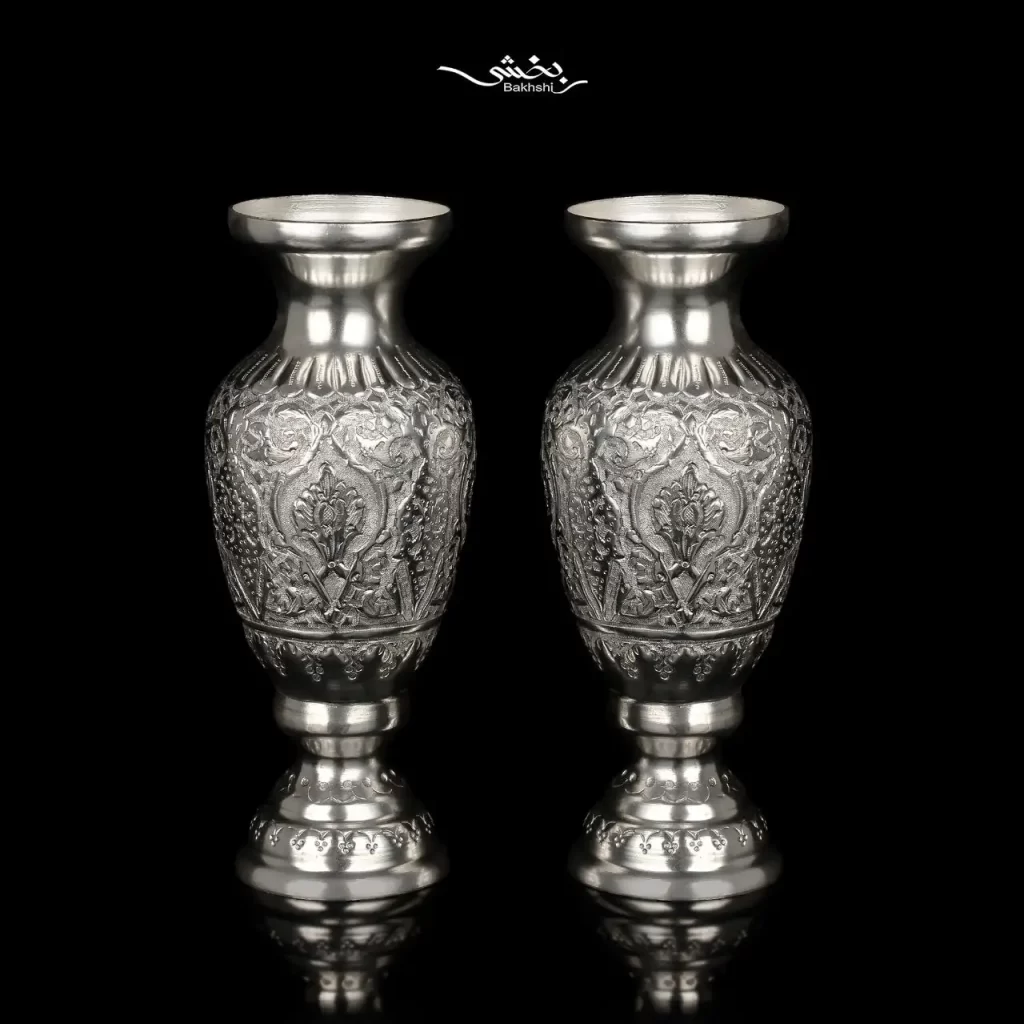 گلدان نقره شکم دار قلم ترنج