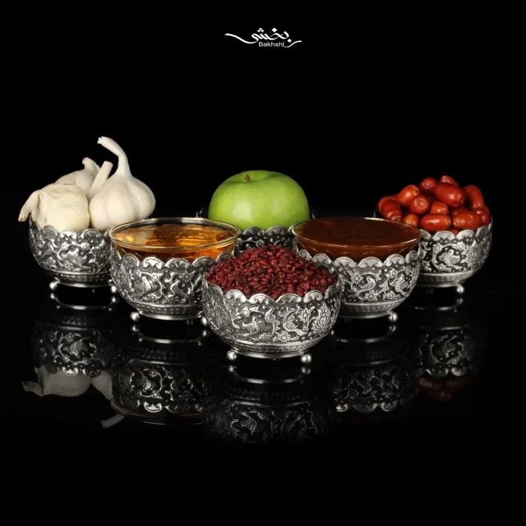 خرید کاسه نقره شش عددی پایه گلوله ای