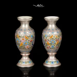 گلدان نقره میناکاری شکم دار در نقره بخشی