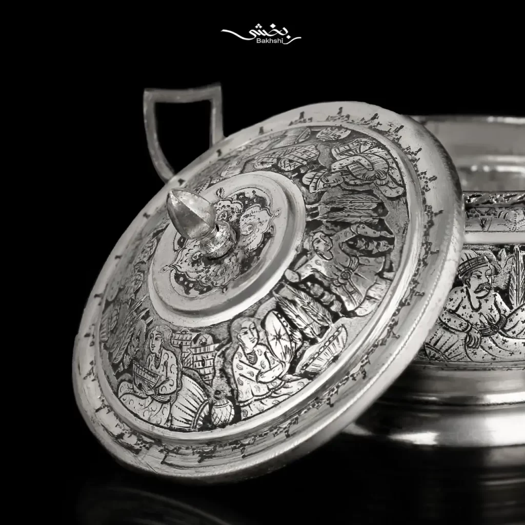 قندان نقره دسته دار قلم مینیاتور