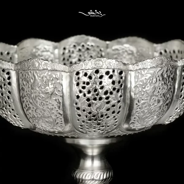 خرید کاسه نقره پایه دار گل و مرغ