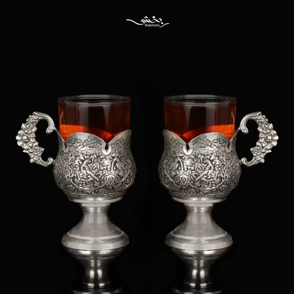 انگاره نقره لاله شش عددی پایه دار گل و مرغ درجه یک