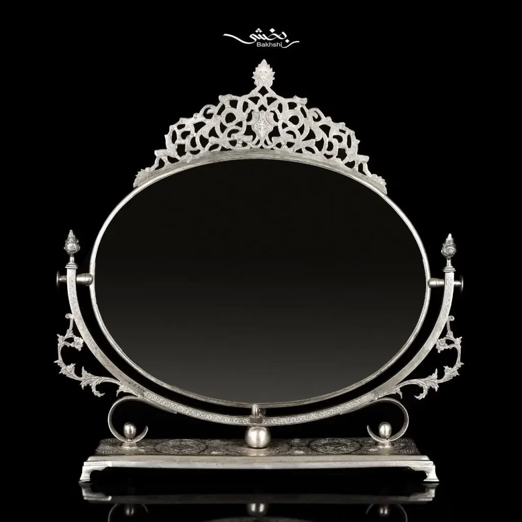 آینه نقره گهواره ای ترنج ریزقلم
