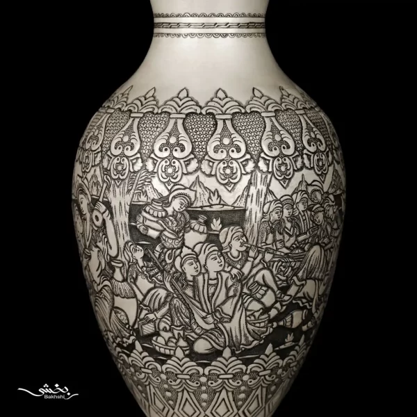 خرید گلدان نقره شکم دار قلم مینیاتور