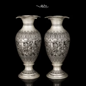 گلدان نقره شکم دار قلم مینیاتور