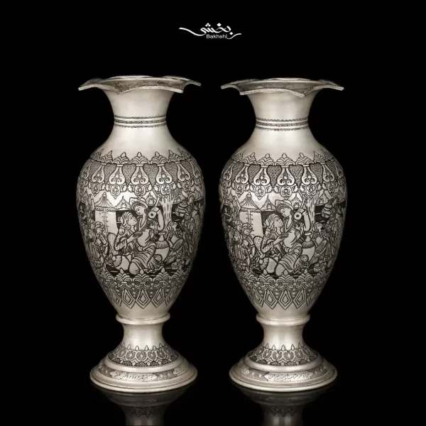 گلدان نقره شکم دار قلم مینیاتور