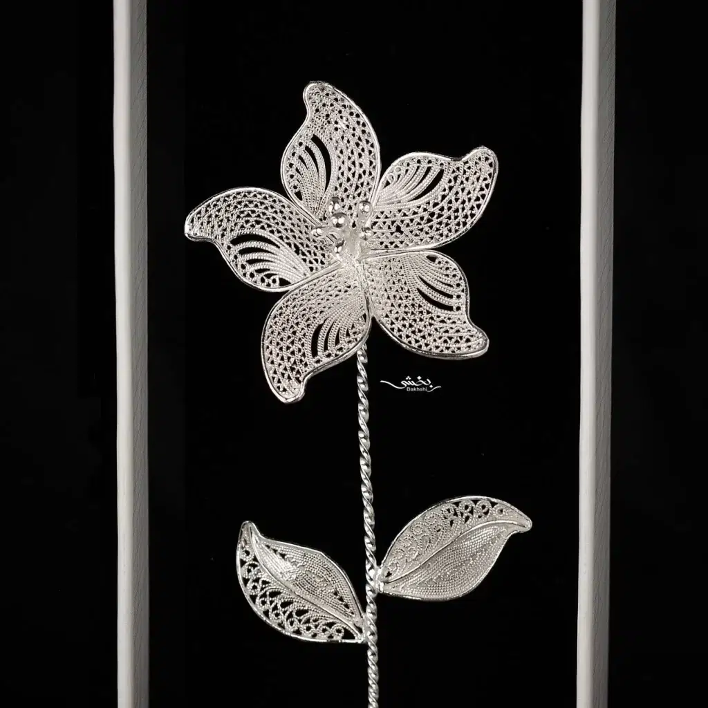 خرید شاخه گل نقره کد1 لاکچری و هنر دست, هدیه ای ماندگار و خاص در نقره بخشی