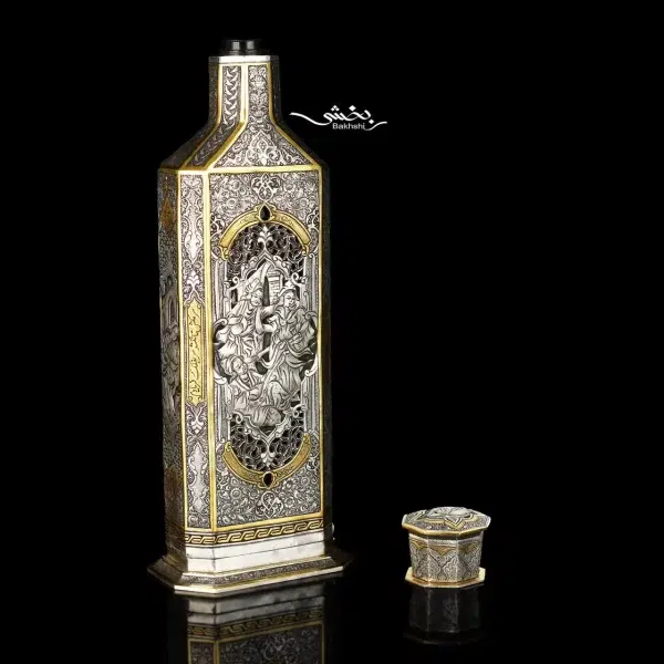 ست شربت خوری و جام نقره مینیاتور ریزقلم اعلا مطلا