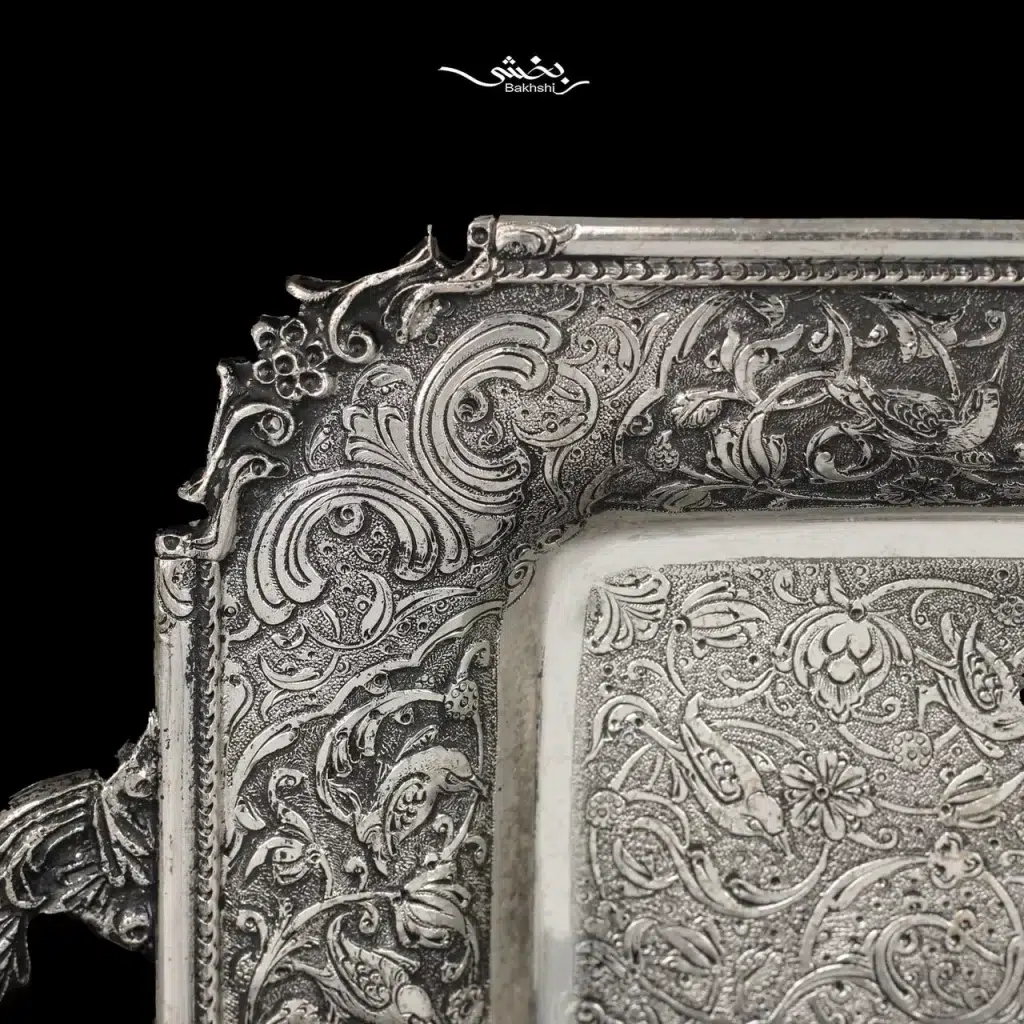 خرید رولت خوری نقره دسته دار قلم گل و مرغ درجه یک