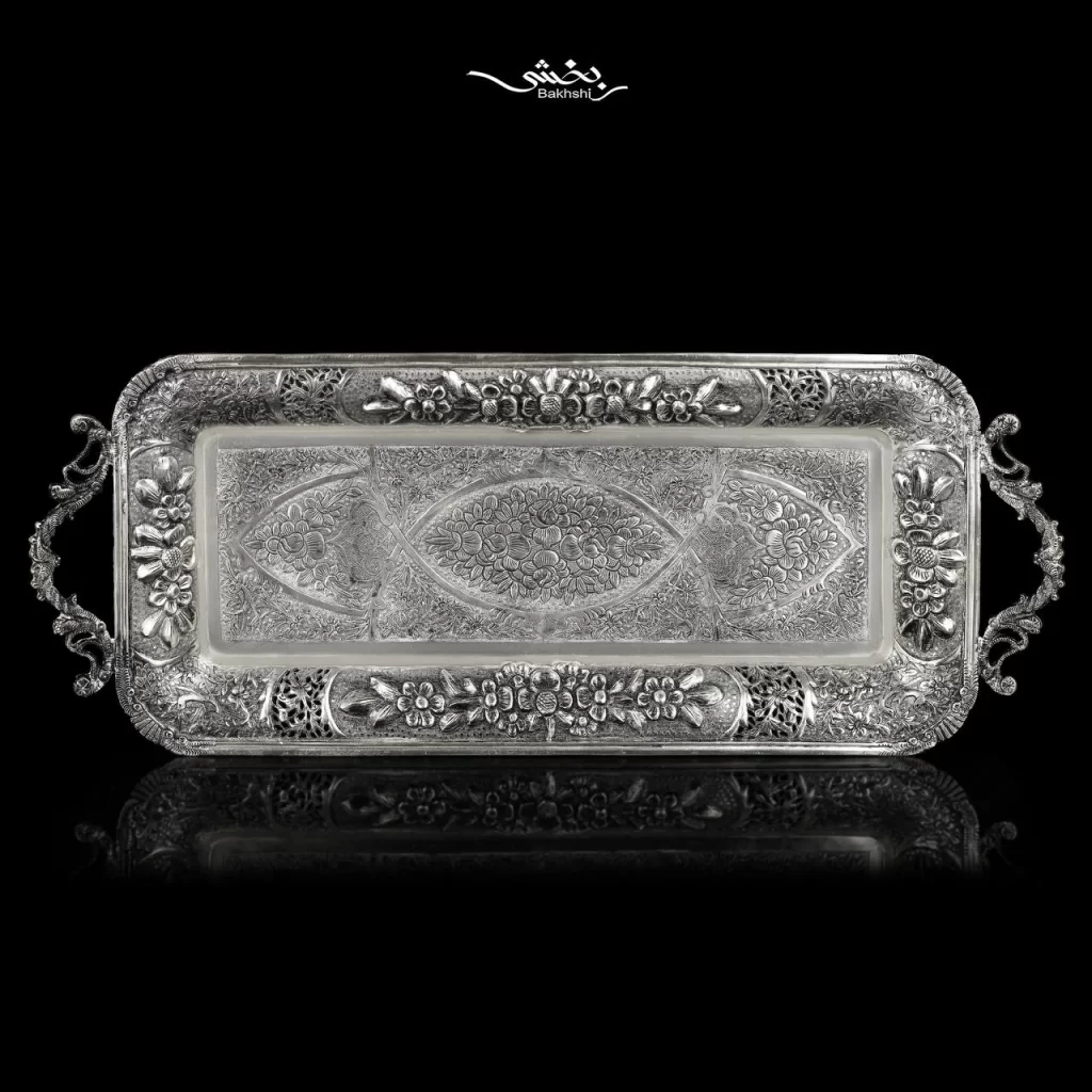 رولت خوری نقره دسته دار گل برجسته