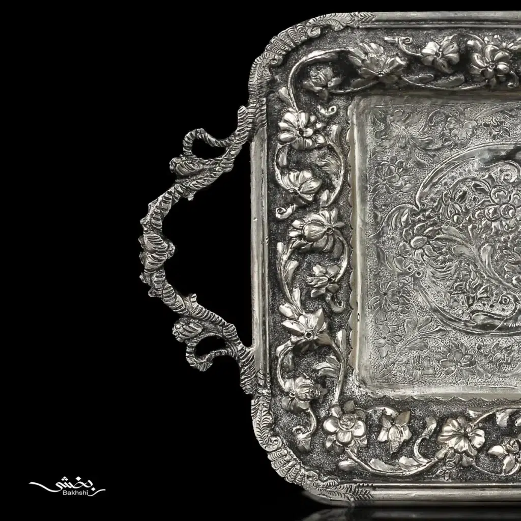 رولت خوری نقره دسته دار قلم گل برجسته