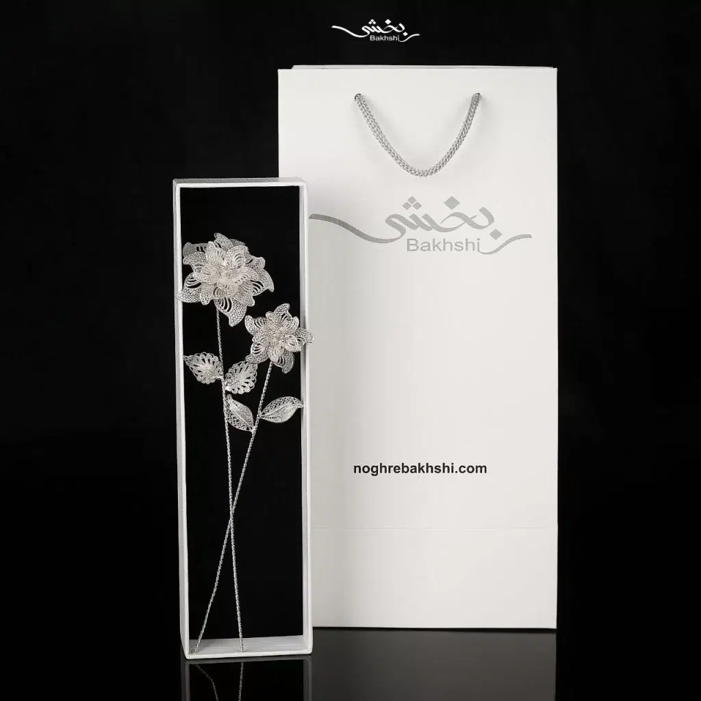 دو عدد شاخه گل ملیله نقره کد16