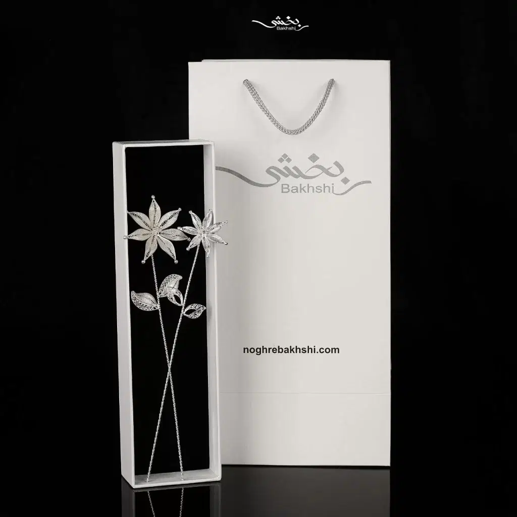 دو عدد شاخه گل ملیله نقره کد17