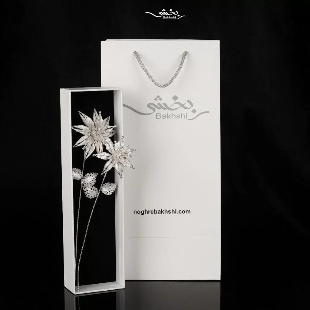 دو عدد شاخه گل ملیله نقره کد18