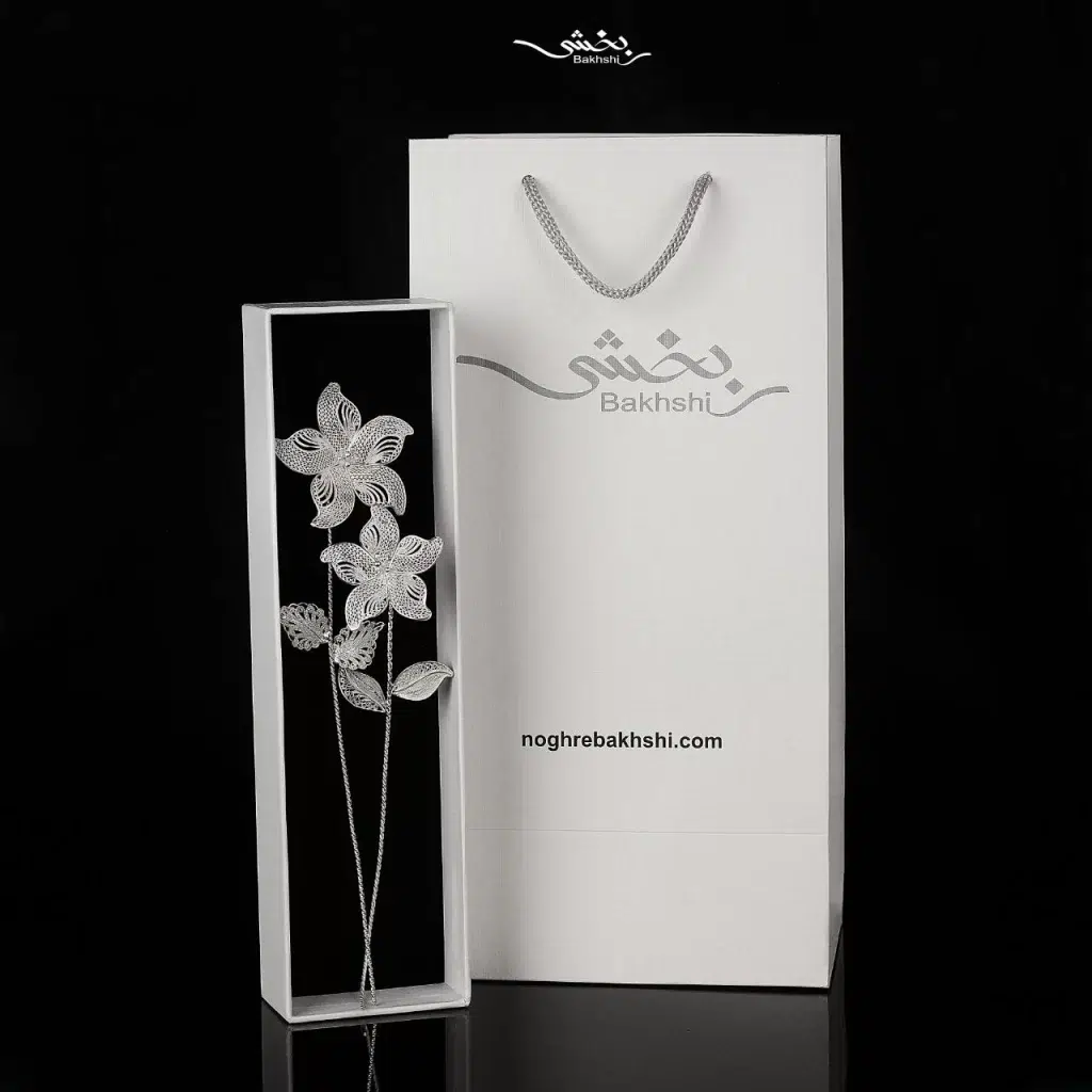 2 عدد شاخه گل ملیله نقره کد14