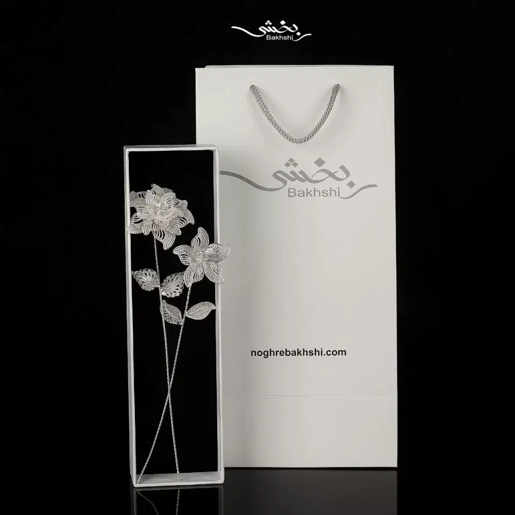 2 عدد شاخه گل ملیله نقره کد15