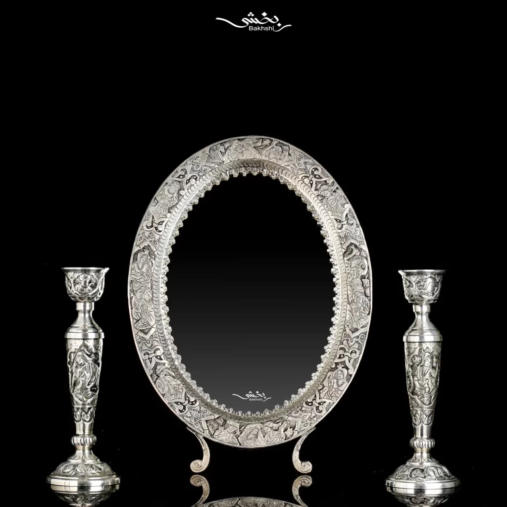 آینه نقره بیضی مینیاتور