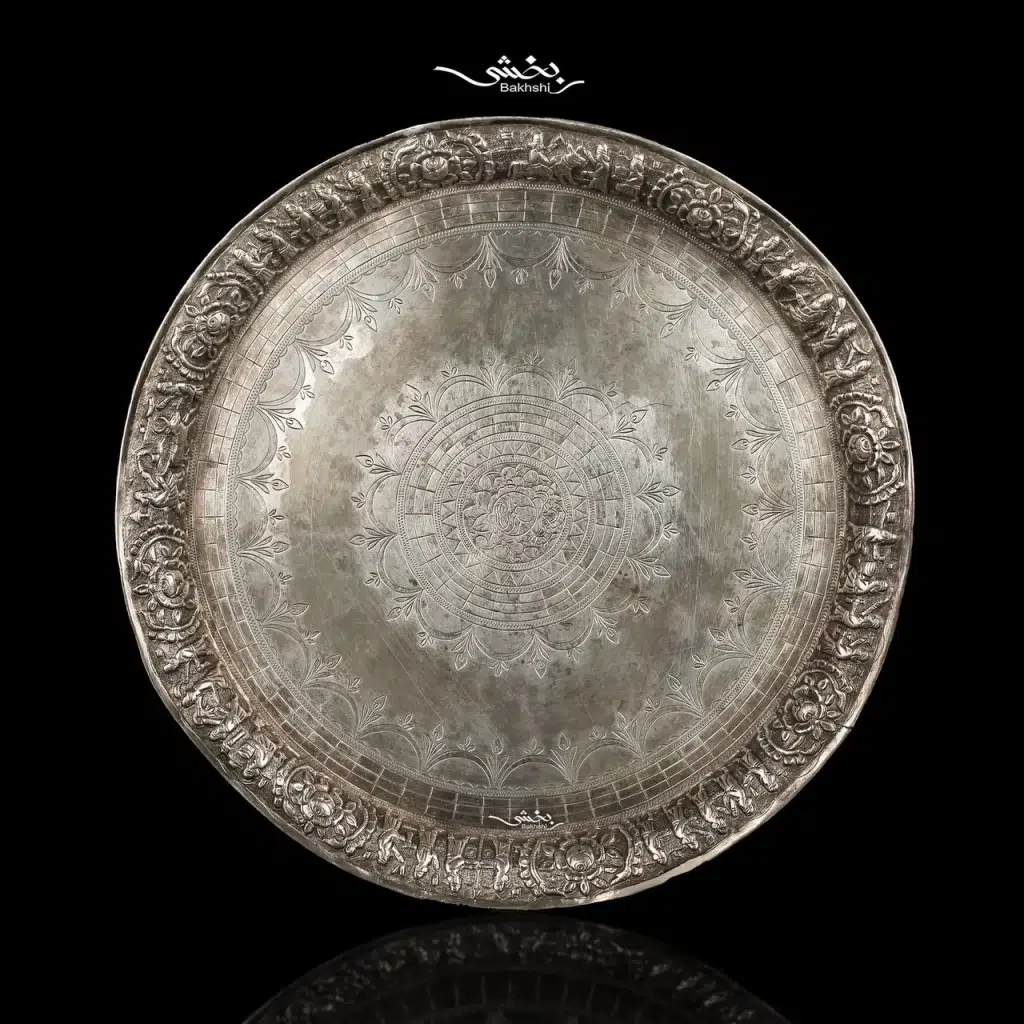 سینی نقره گرد قلم شیراز قدیم