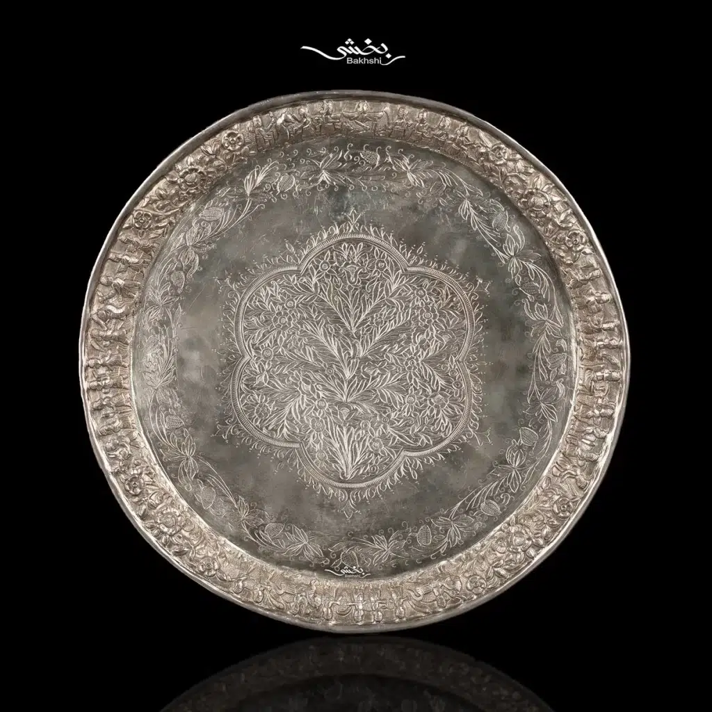 سینی گرد نقره شیراز قدیم