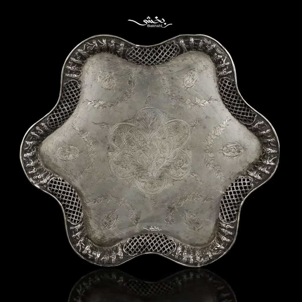 خرید سینی نقره قلم کرمانشاه آنتیک