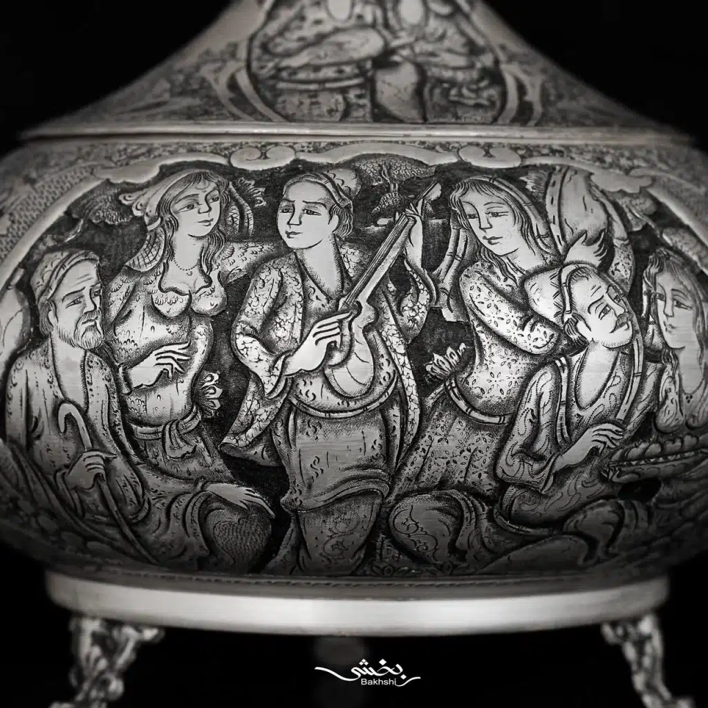 شکلات خوری نقره درب دار قلم مینیاتور