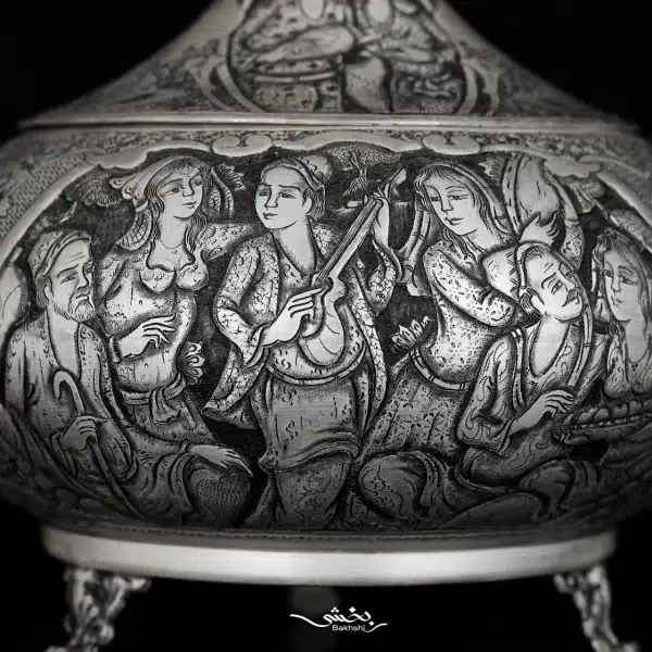 شکلات خوری نقره درب دار قلم مینیاتور