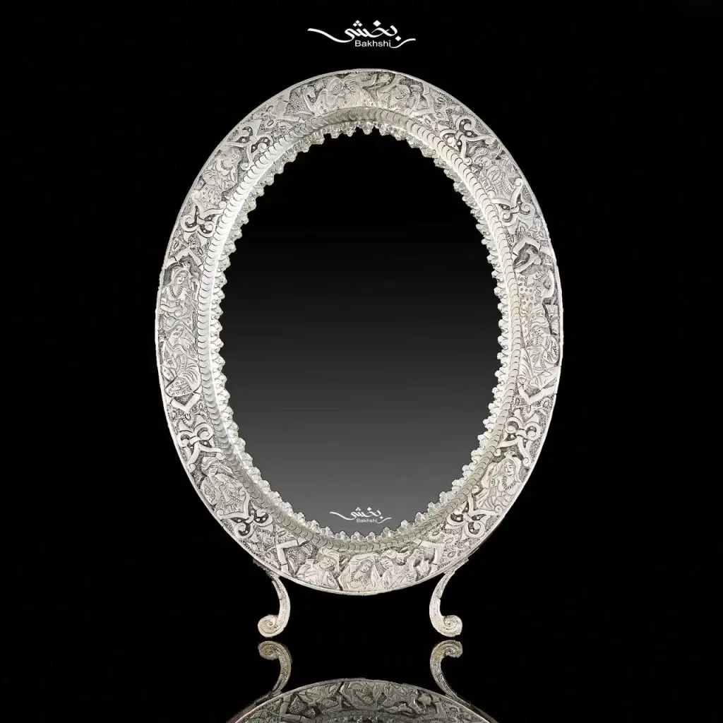 آینه نقره بیضی مینیاتور