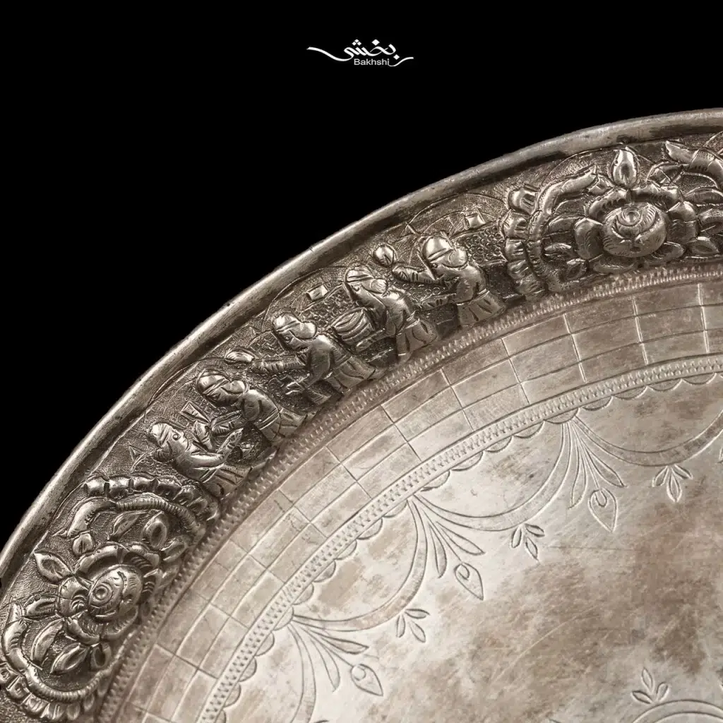 خرید سینی نقره گرد قلم شیراز قدیم