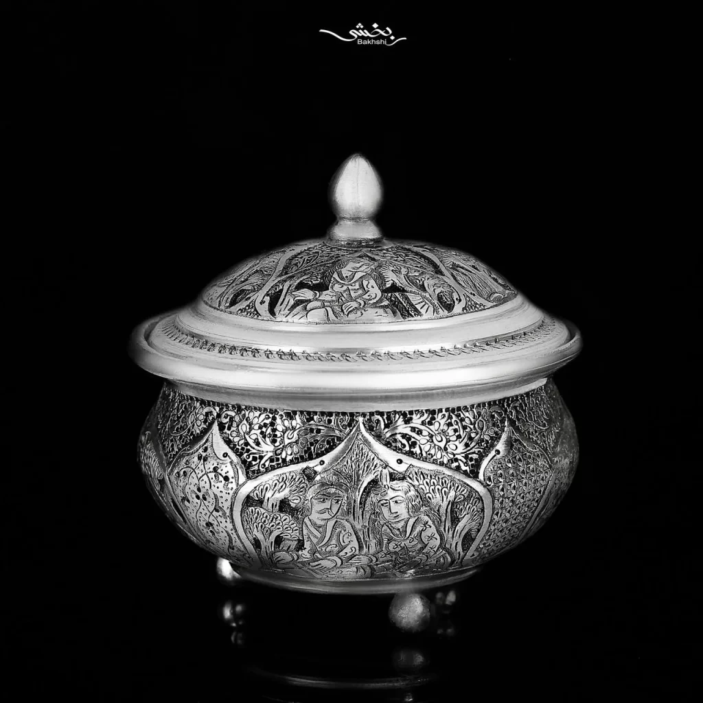 قندان نقره درب دار مینیاتور ریز قلم اعلا