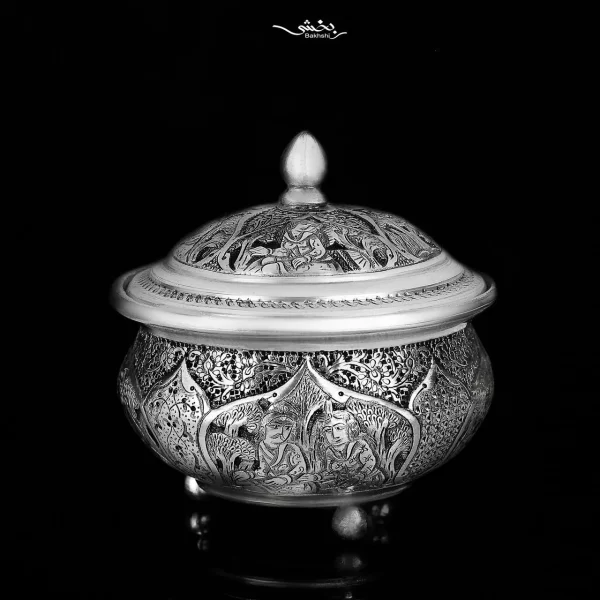 قندان نقره درب دار مینیاتور ریز قلم اعلا