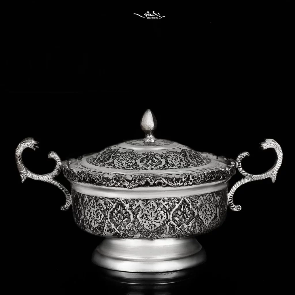 قندان نقره دسته دار قلم ترنج