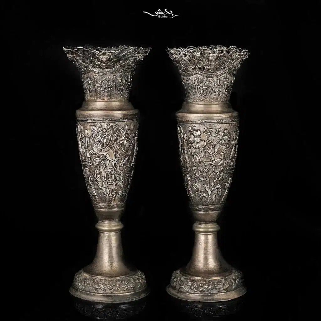 یک جفت گلدان قدیمی قلم شیراز