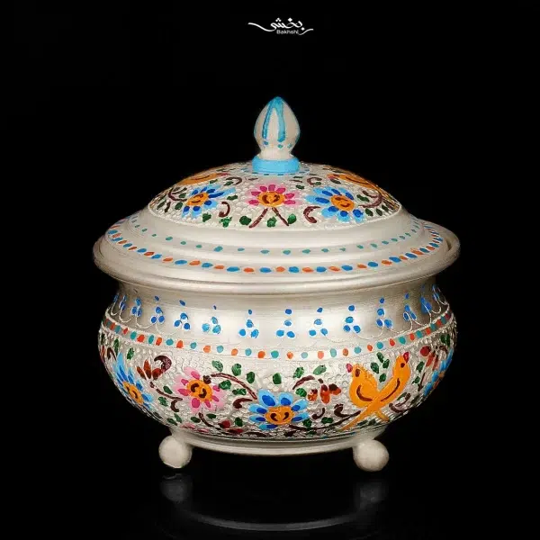 قندان نقره درب دار میناکاری اعلا