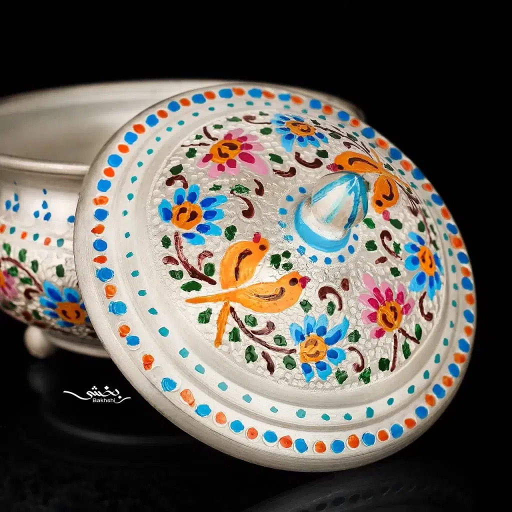 قندان نقره درب دار میناکاری اعلا