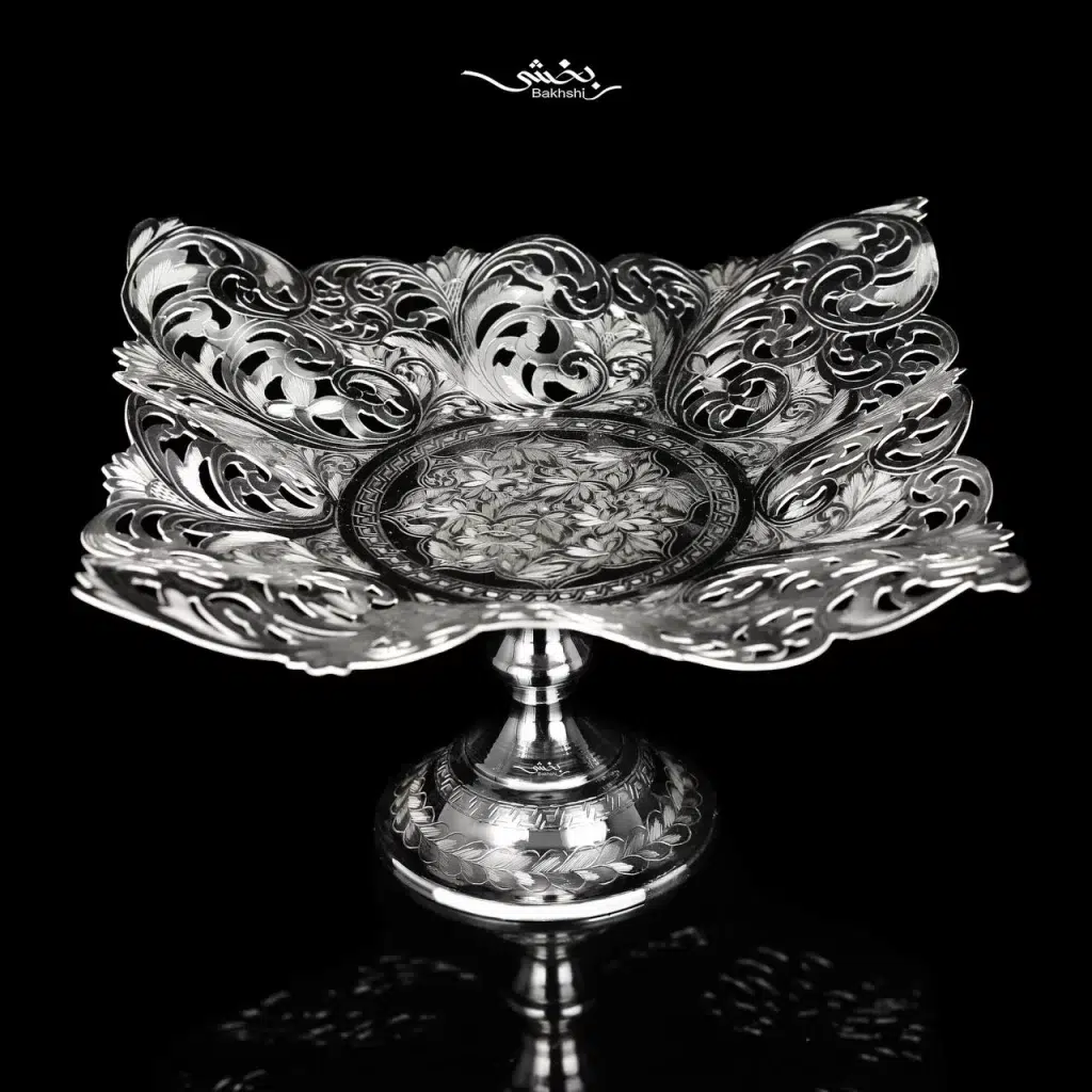 شیرینی خوری نقره پایه دار مربع تبریز