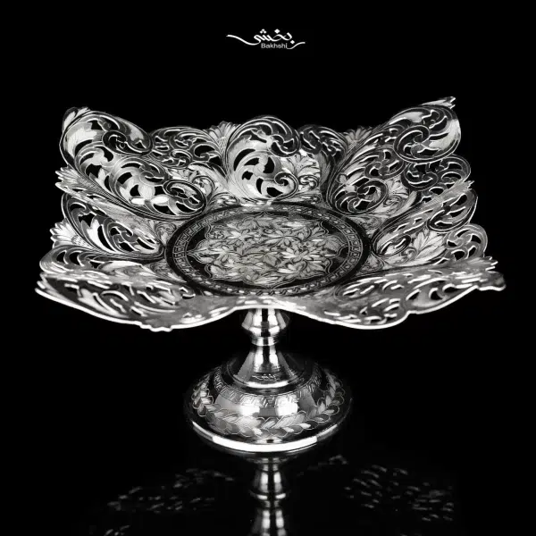 شیرینی خوری نقره پایه دار مربع تبریز