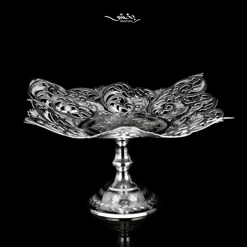 شیرینی خوری نقره پایه دار مربع تبریز