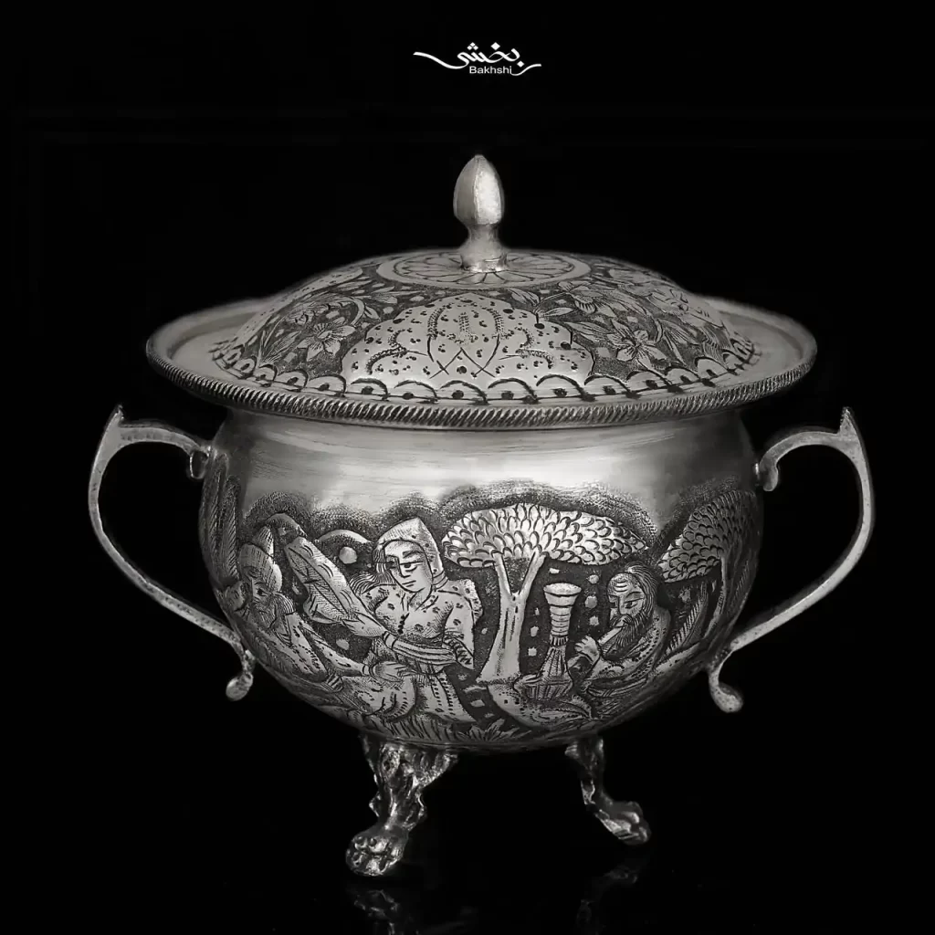 جعبه نقره مستطیل گل و مرغ درجه یک