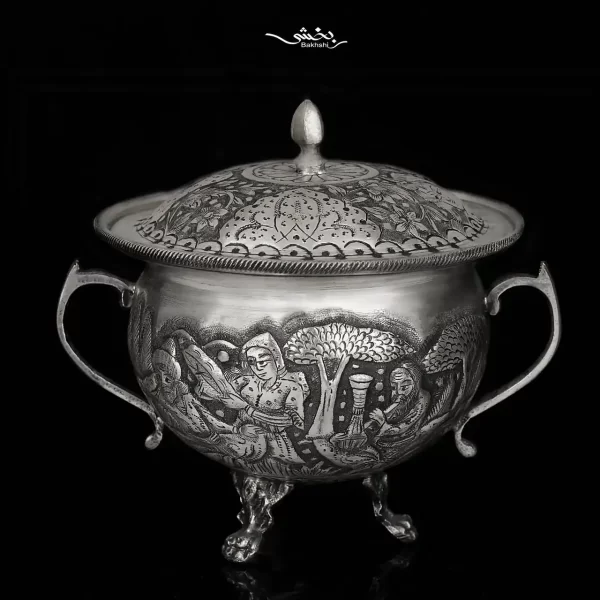 جعبه نقره مستطیل گل و مرغ درجه یک