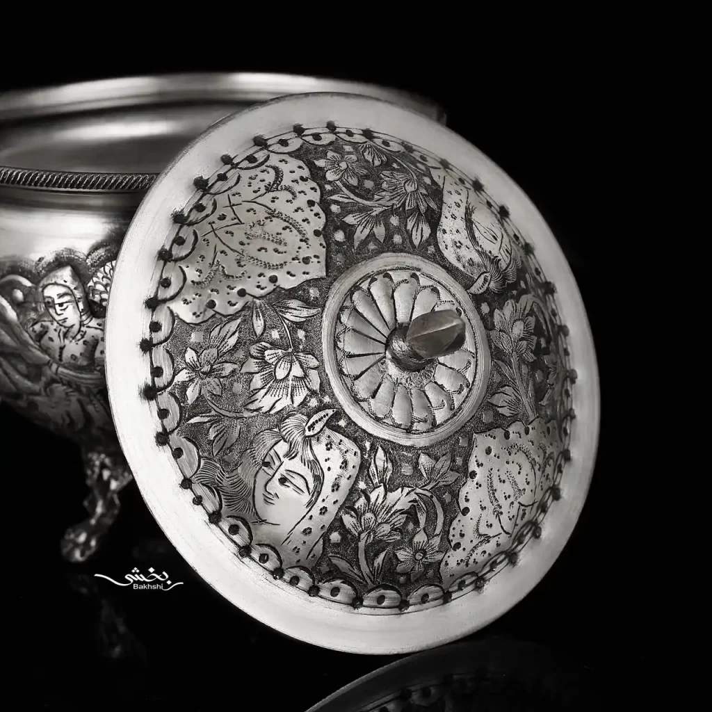 جعبه نقره مستطیل گل و مرغ درجه یک