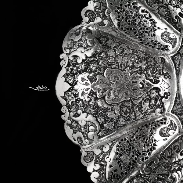 شیرینی خوری نقره پایه کوتاه گل و مرغ