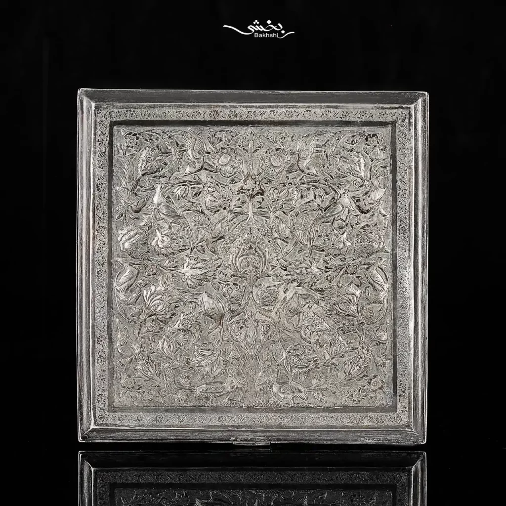 جعبه نقره مربع گل و مرغ اعلا