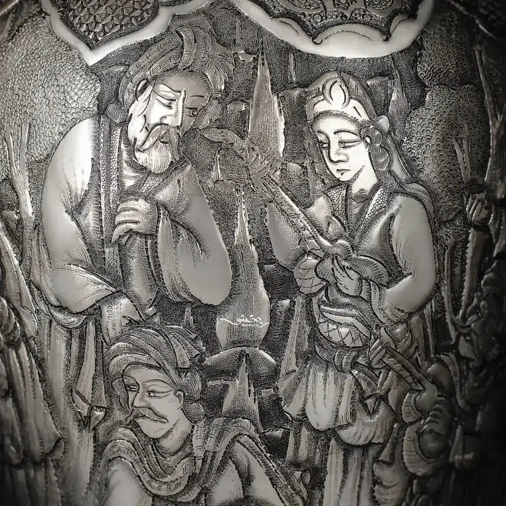 گلدان نقره شکمدار مینیاتور اعلا