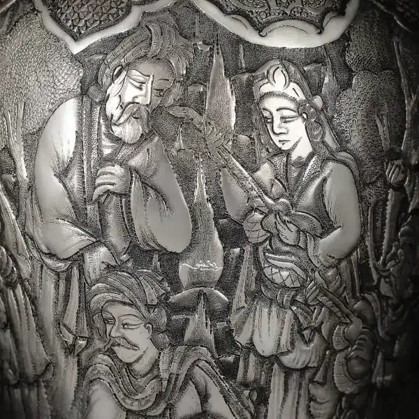 گلدان نقره شکمدار مینیاتور اعلا