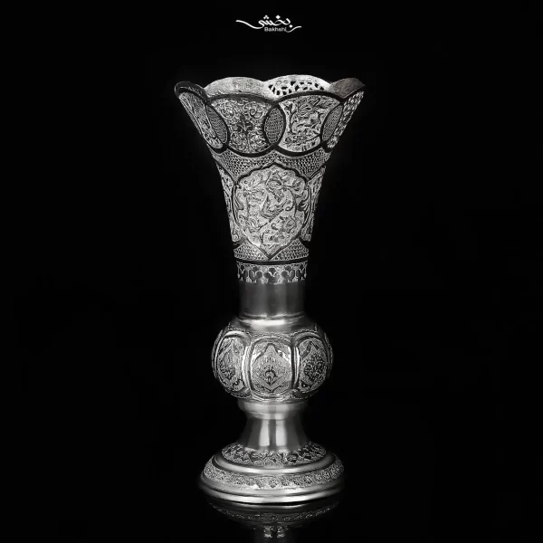 گلدان نقره لاله گل و مرغ